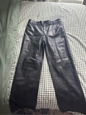 Zara Black Faux Leather Straight-Leg Pants